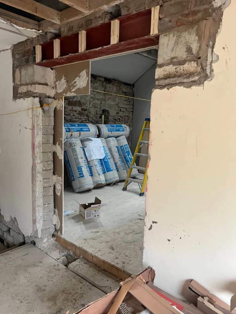 Installed structural steel during building work